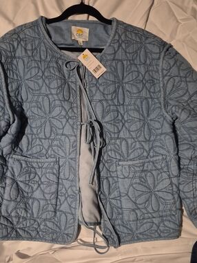 C&C California Light Blue Quilted Tie-Front Utility Jacket